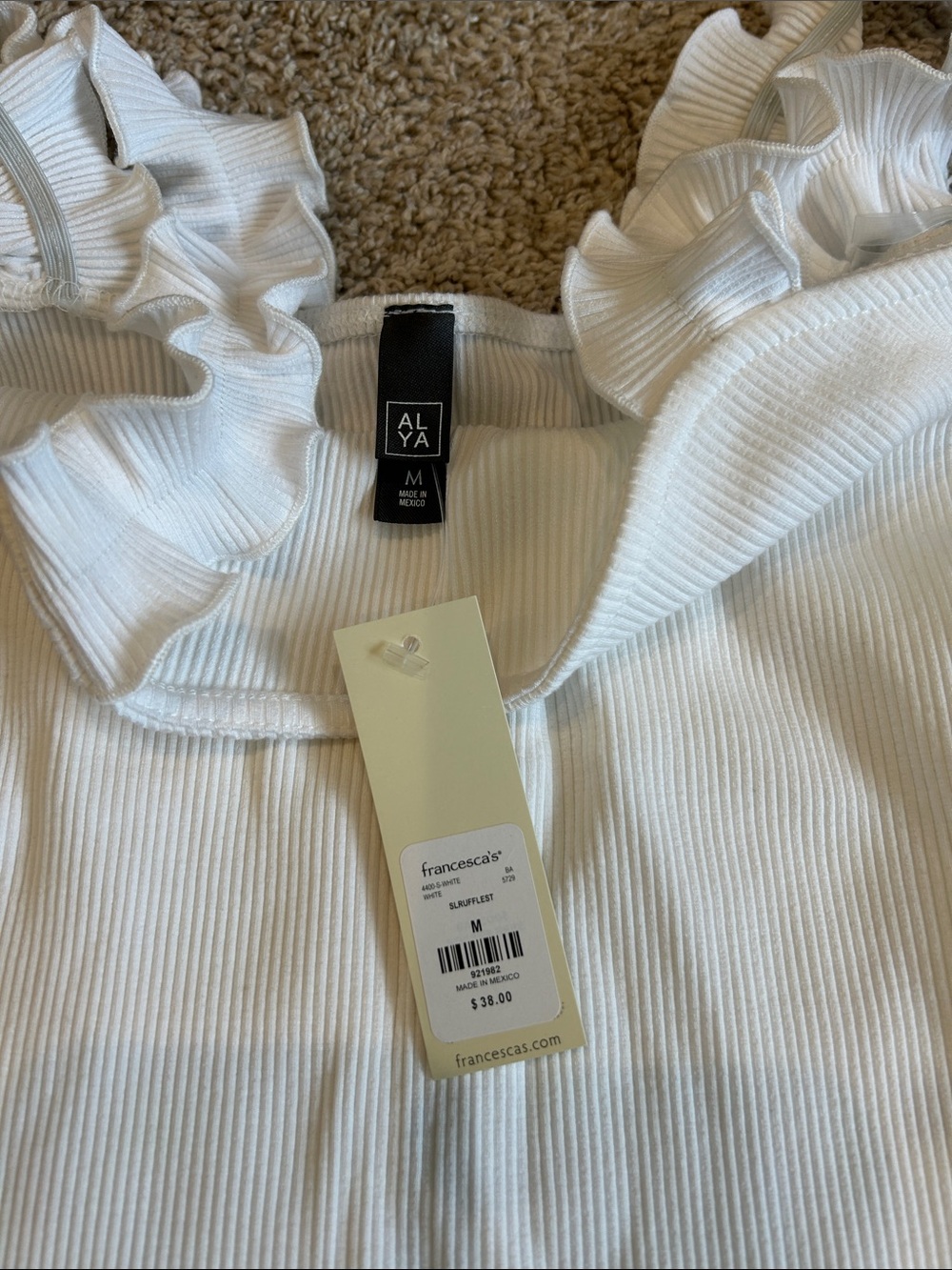 White Ruffled Strap Bodysuit - Picture 2 of 3